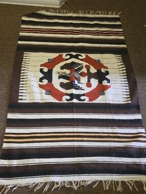 Southwestern Geometric Woven Throw Rug - Brown, Rust, Black, Cream 81x48